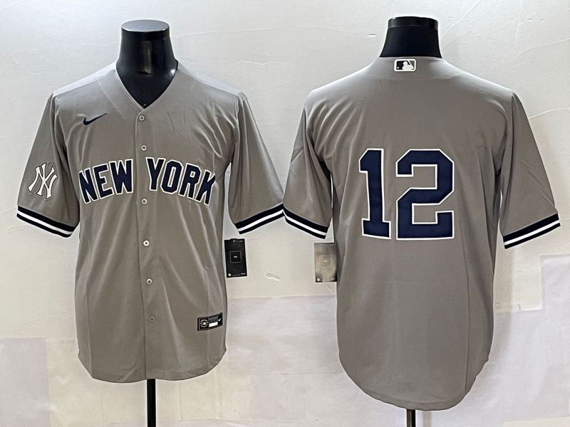 Men 2025 New York Yankees #12 No Name Grey Game Nike MLB Jersey style 9